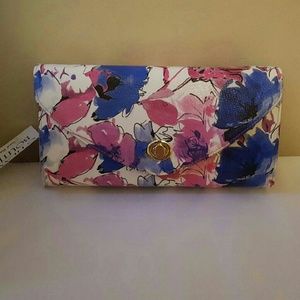 White Pink Blue floral long wallet w/ accessories